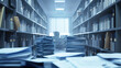 © BURINKUL - Debt collection agency office with stacks of files, business debt concept