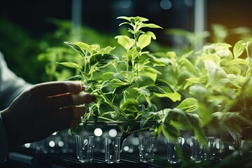 Poster - Green technology-themed image of a virtual server network, organic data structure design resembling a digital forest, energy-efficient concept, natural green and earth tones, eco-tech background