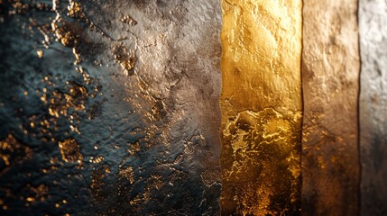 Wall Mural - Metallic surfaces showcasing gold and steel textures in contemporary design