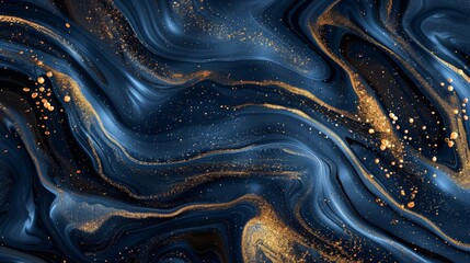 Poster - This image showcases a mesmerizing abstract pattern resembling dark ocean waves adorned with rich golden sparkles, creating a luxurious and dynamic visual effect.