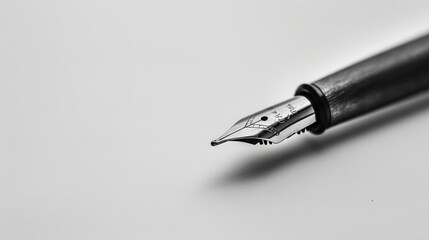 Poster - A detailed close-up of a classic fountain pen lying on a white surface, emphasizing its fine nib design and traditional craftsmanship, suitable for premium writing experiences.