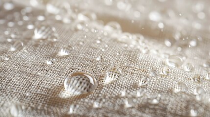 Poster - Water droplets resting on cotton fabric under soft light