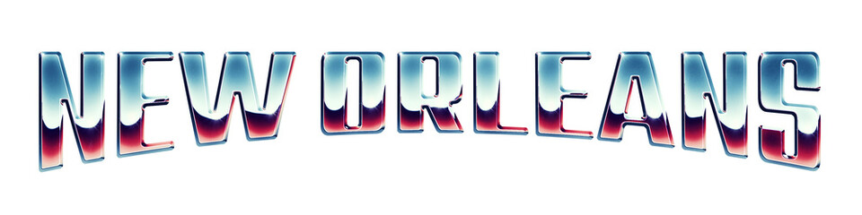 Fototapete - New Orleans city name written in retro 1980s style chrome text effect isolated on transparent background