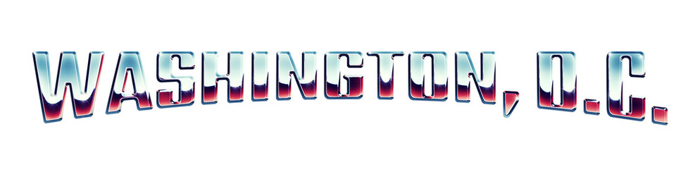 Washington, D.C. city name written in retro 1980s style chrome text effect isolated on transparent background