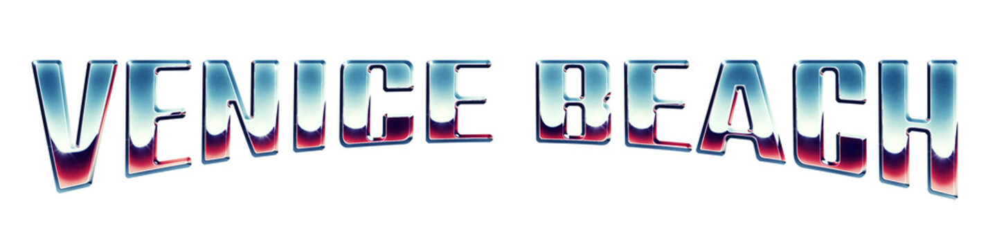 Venice Beach name written in retro 1980s style chrome text effect isolated on transparent background