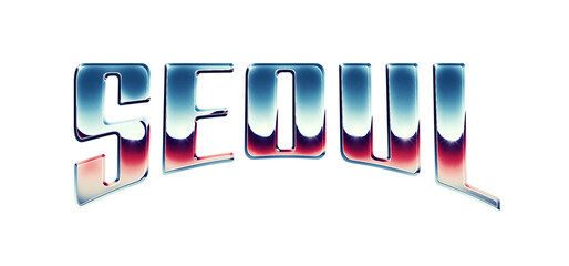 Fototapete - Seoul city name written in retro 1980s style chrome text effect isolated on transparent background