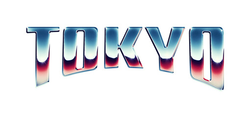 Fototapete - Tokyo city name written in retro 1980s style chrome text effect isolated on transparent background