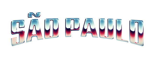Fototapete - São Paulo city name written in retro 1980s style chrome text effect isolated on transparent background