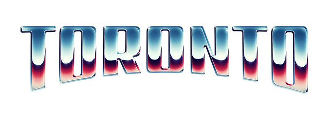 Fototapete - Toronto city name written in retro 1980s style chrome text effect isolated on transparent background