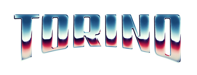 Fototapete - Torino (Turin) city name written in retro 1980s style chrome text effect isolated on transparent background