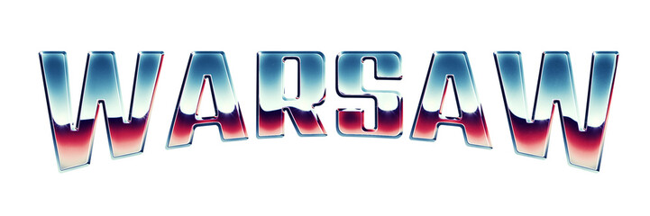 Fototapete - Warsaw city name written in retro 1980s style chrome text effect isolated on transparent background