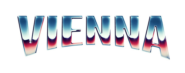 Fototapete - Vienna city name written in retro 1980s style chrome text effect isolated on transparent background