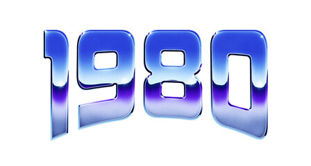 Fototapete - Year 1980 written in retro 1980s style chrome text effect isolated on transparent background