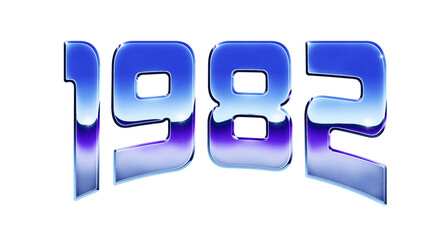 Fototapete - Year 1982 written in retro 1980s style chrome text effect isolated on transparent background