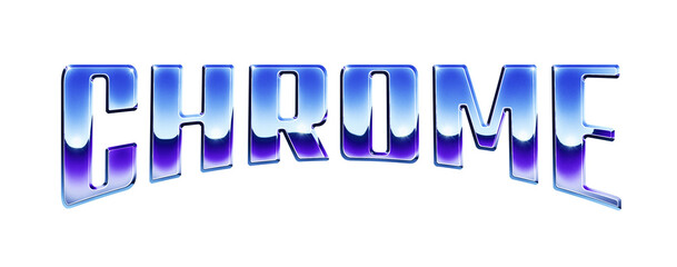 Fototapete - Word ‘Chrome’ written in retro 1980s style chrome text effect isolated on transparent background