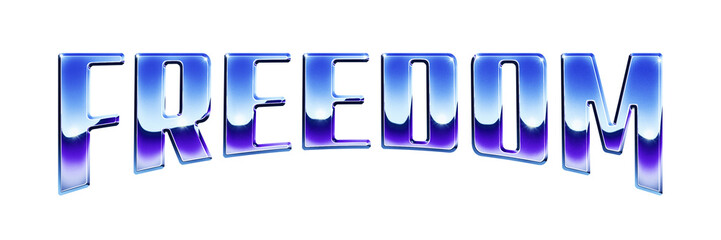Fototapete - Word ‘Freedom’ written in retro 1980s style chrome text effect isolated on transparent background