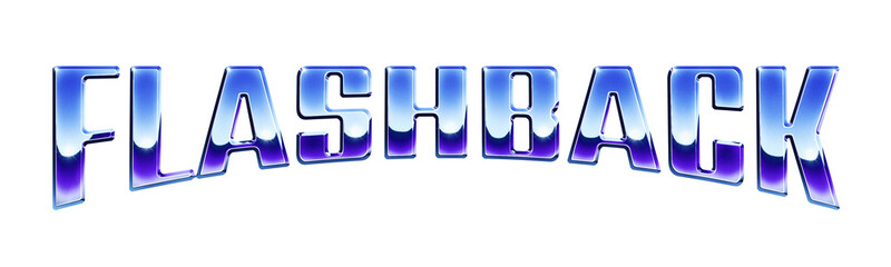 Fototapete - Word ‘Flashback’ written in retro 1980s style chrome text effect isolated on transparent background