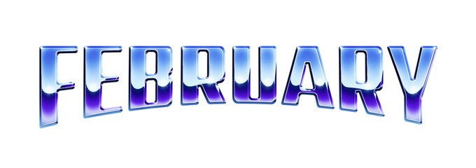 Fototapete - ‘February’ written in retro 1980s style chrome text effect isolated on transparent background