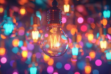 Poster - Vintage Light Bulb with Bokeh Lights Emphasizing Nostalgia and Warm Design