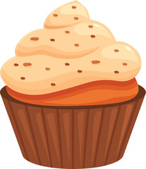 Poster - Delicious cupcake with cream decorated with chocolate chips standing on white background