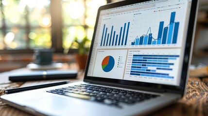 This closeup image features a notebook device screen showcasing an array of colorful website traffic metrics, detailed graphs, and analytics, highlighting a blog's internet ranking and visitor statist