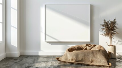 Canvas Print - Hemp sack on floor with white frame