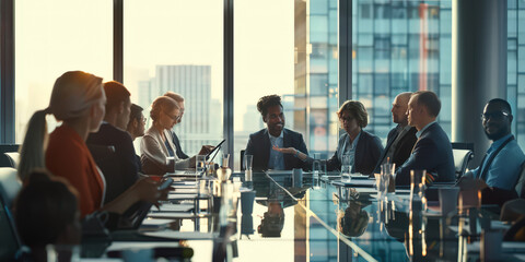 Multiethnic Diverse group of business professionals in a modern office boardroom