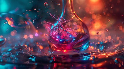 Poster - Abstract image of a colorful liquid splash. The liquid is a vibrant mix of blue, green, and purple, and it is captured in mid-air as it splashes.