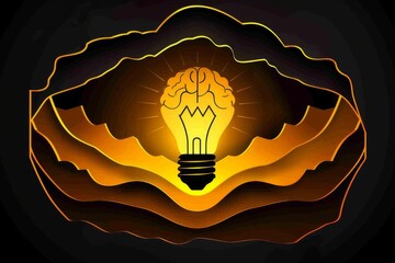 Poster - Illuminated brain lightbulb in a layered paper cut out design with warm tones symbolizing innovative thinking