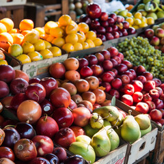 Wall Mural - A vibrant display of organic fruits and vegetables at a local farmers' market