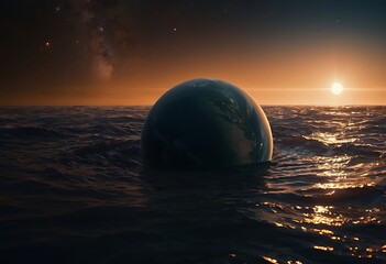 Wall Mural - a planet tidally locked to its star, with one side perpetually bathed in light and the other in eter