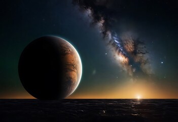 Wall Mural - a planet tidally locked to its star, with one side perpetually bathed in light and the other in eter