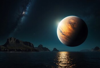 Wall Mural - a planet tidally locked to its star, with one side perpetually bathed in light and the other in eter