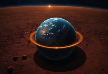 Wall Mural - a planet tidally locked to its star, with one side perpetually bathed in light and the other in eter