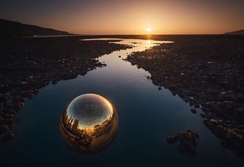 Wall Mural - a planet tidally locked to its star, with one side perpetually bathed in light and the other in eter