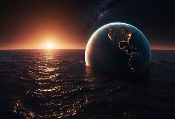Wall Mural - a planet tidally locked to its star, with one side perpetually bathed in light and the other in eter
