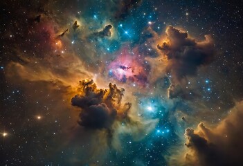 Wall Mural - a dense cluster of young, bright stars surrounded by clouds of gas and dust, illuminating the space 