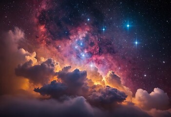 Wall Mural - a dense cluster of young, bright stars surrounded by clouds of gas and dust, illuminating the space 