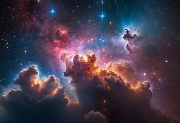 Wall Mural - a dense cluster of young, bright stars surrounded by clouds of gas and dust, illuminating the space 
