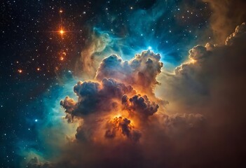 Wall Mural - a dense cluster of young, bright stars surrounded by clouds of gas and dust, illuminating the space 