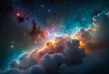 Wall Mural - a dense cluster of young, bright stars surrounded by clouds of gas and dust, illuminating the space 
