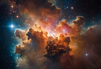 Wall Mural - a dense cluster of young, bright stars surrounded by clouds of gas and dust, illuminating the space 