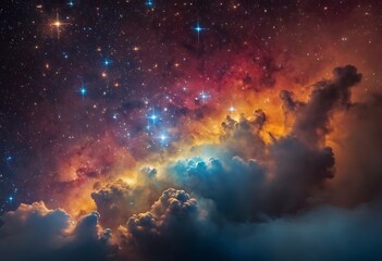 Wall Mural - a dense cluster of young, bright stars surrounded by clouds of gas and dust, illuminating the space 