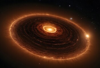 Wall Mural - a protoplanetary disk around a young star, with clumps of dust and gas indicating the formation of n