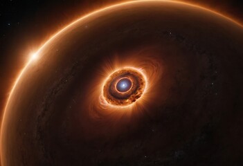 Wall Mural - a protoplanetary disk around a young star, with clumps of dust and gas indicating the formation of n
