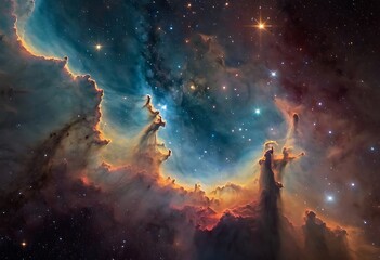 Wall Mural - a region of space dense with star-forming activity, where new stars are being born within thick, col