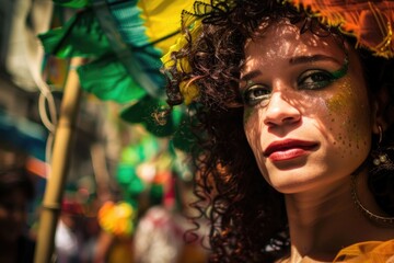 Wall Mural - Brazilian woman at carnival block portrait.