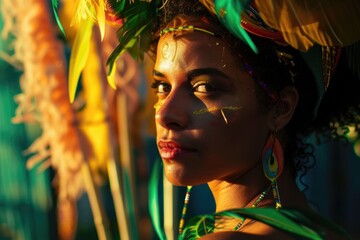 Wall Mural - Brazilian woman at carnival block portrait.