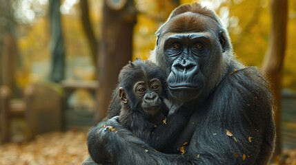 Canvas Print - Gorilla Mother Holding Her Baby