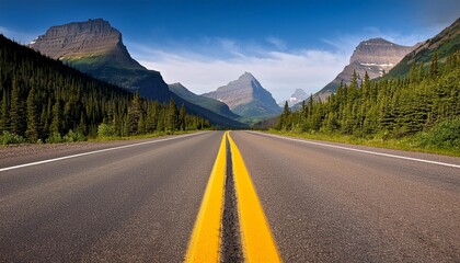 Wall Mural - going to the sun road in glacier national park montana two solid yellow lines in the center